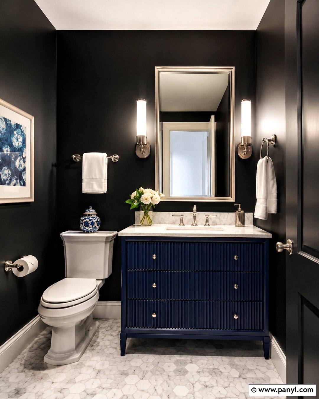 Black Half Bath With Blue Vanity - 20 black half bath ideas