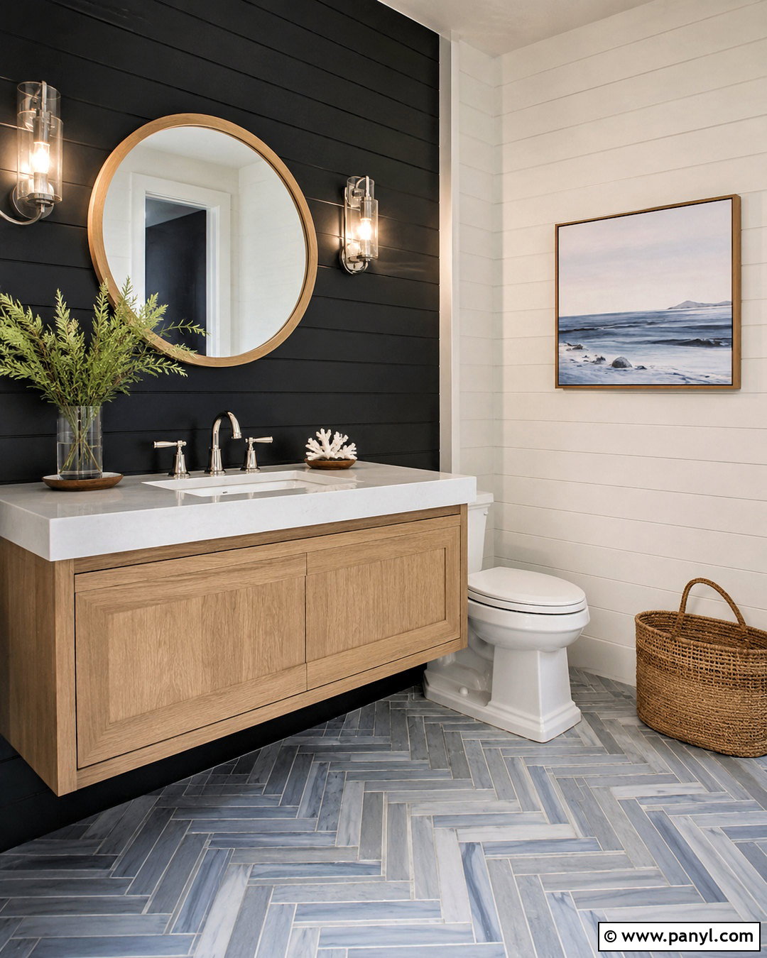 Black Half Bath With Coastal Decor - 20 black half bath ideas