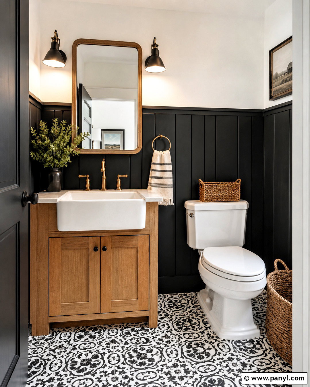 Black Half Bath With Farmhouse Details - 20 black half bath ideas