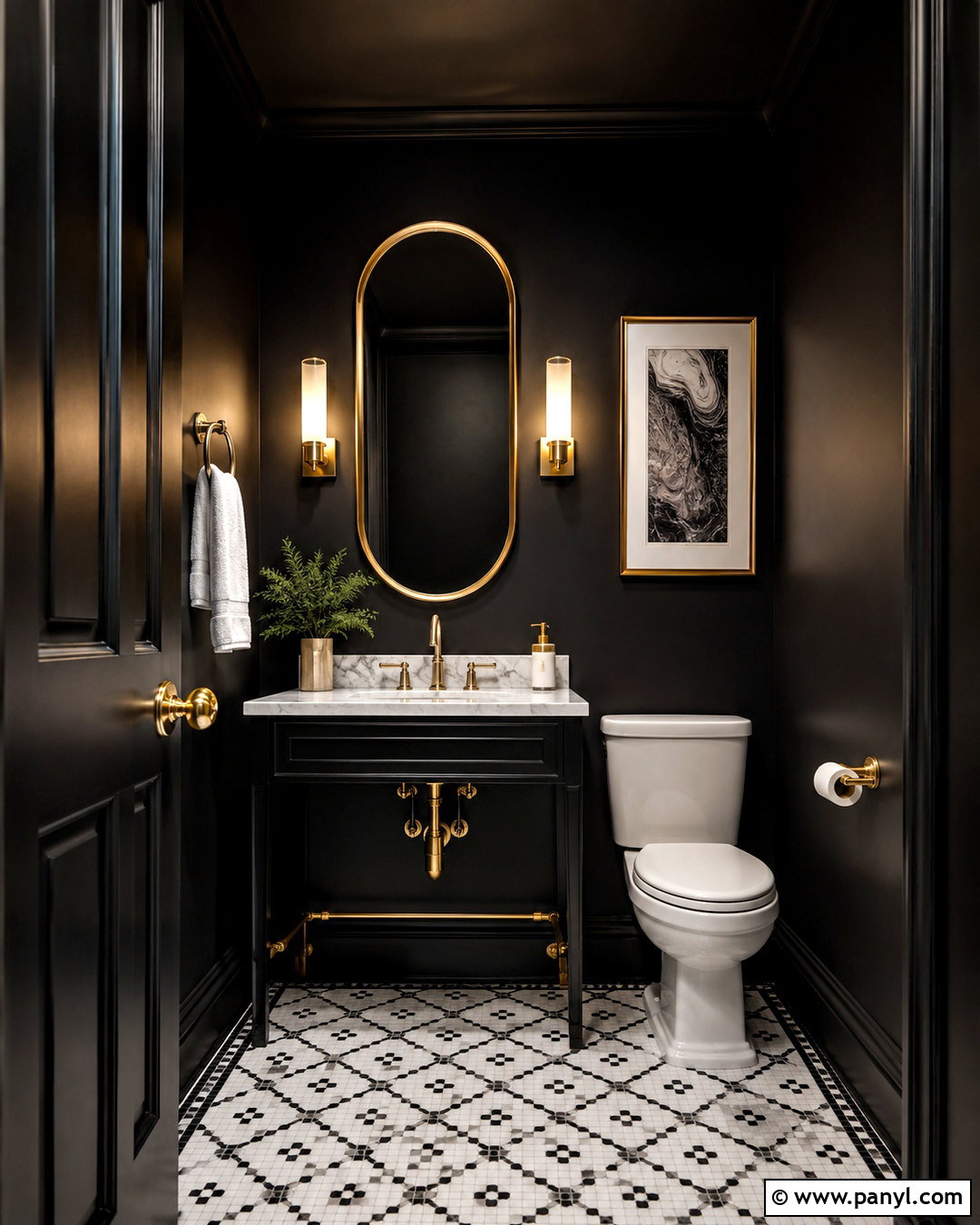 Black Half Bath With Gold Fixtures - 20 black half bath ideas