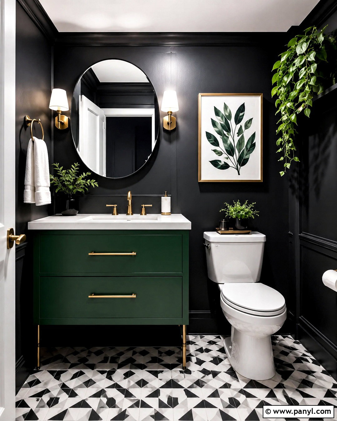 Black Half Bath With Green Accents - 20 black half bath ideas