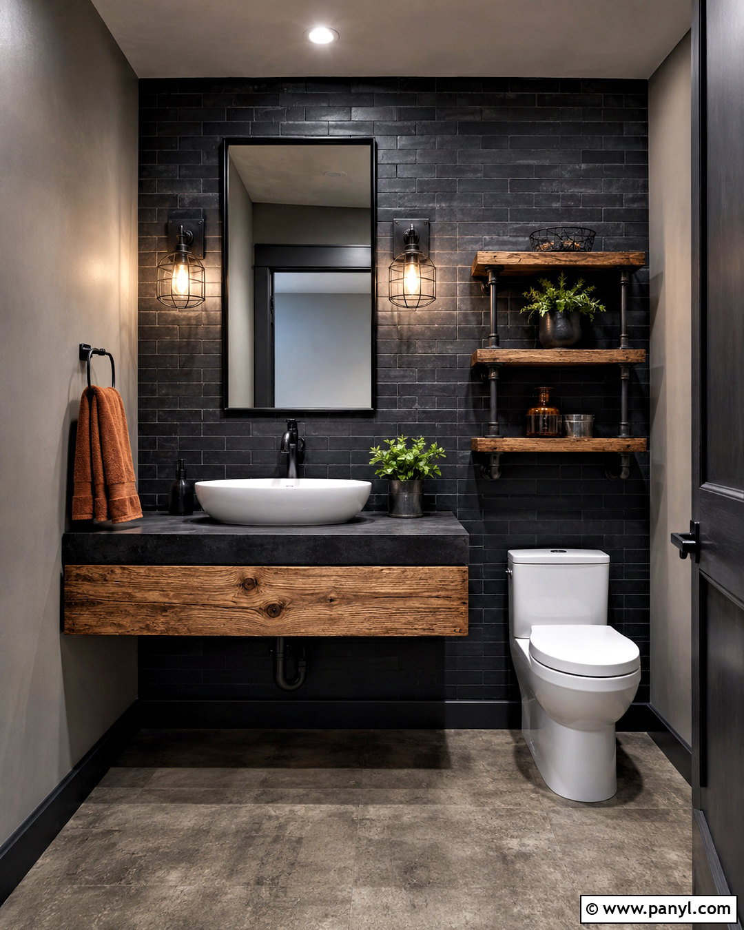 Black Half Bath With Industrial Decor - 20 black half bath ideas