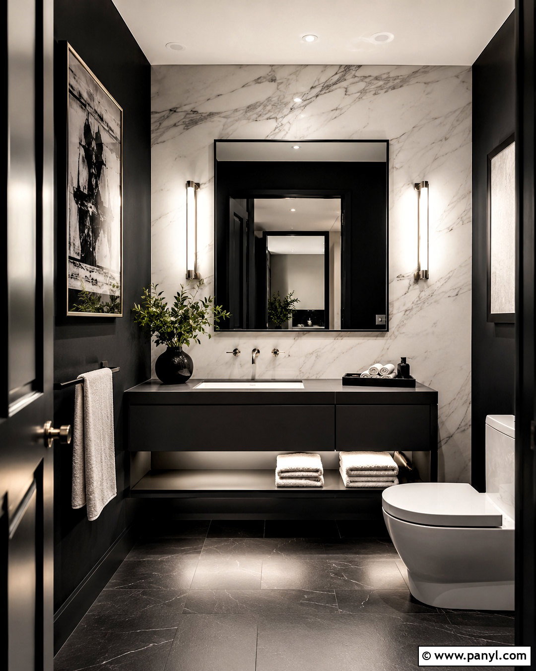 Black Half Bath With Marble - 20 black half bath ideas