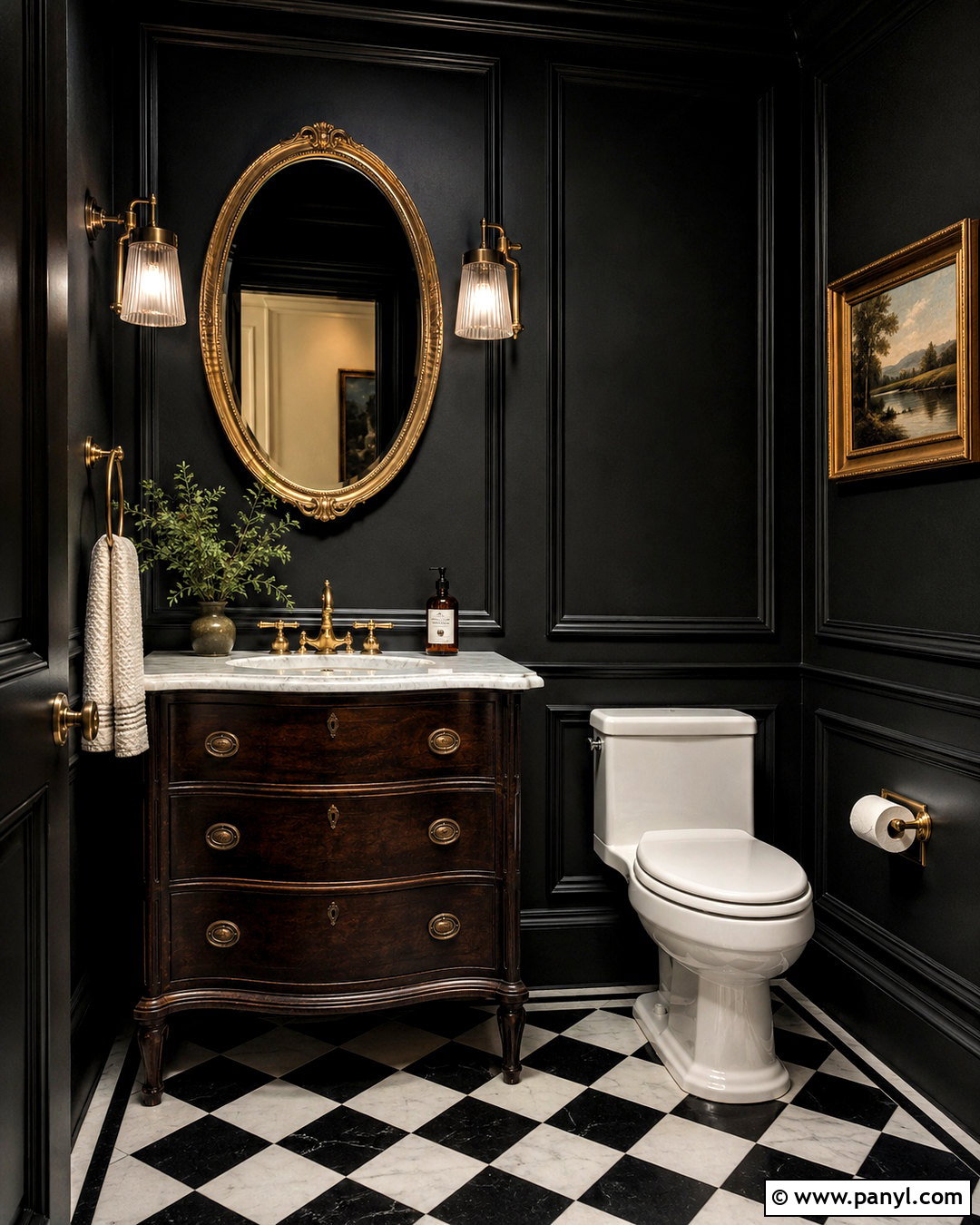 Black Half Bath With Vintage Decor - 20 black half bath ideas
