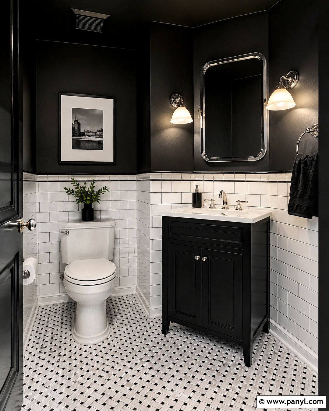 Black Half Bath With White Subway Tile - 20 black half bath ideas