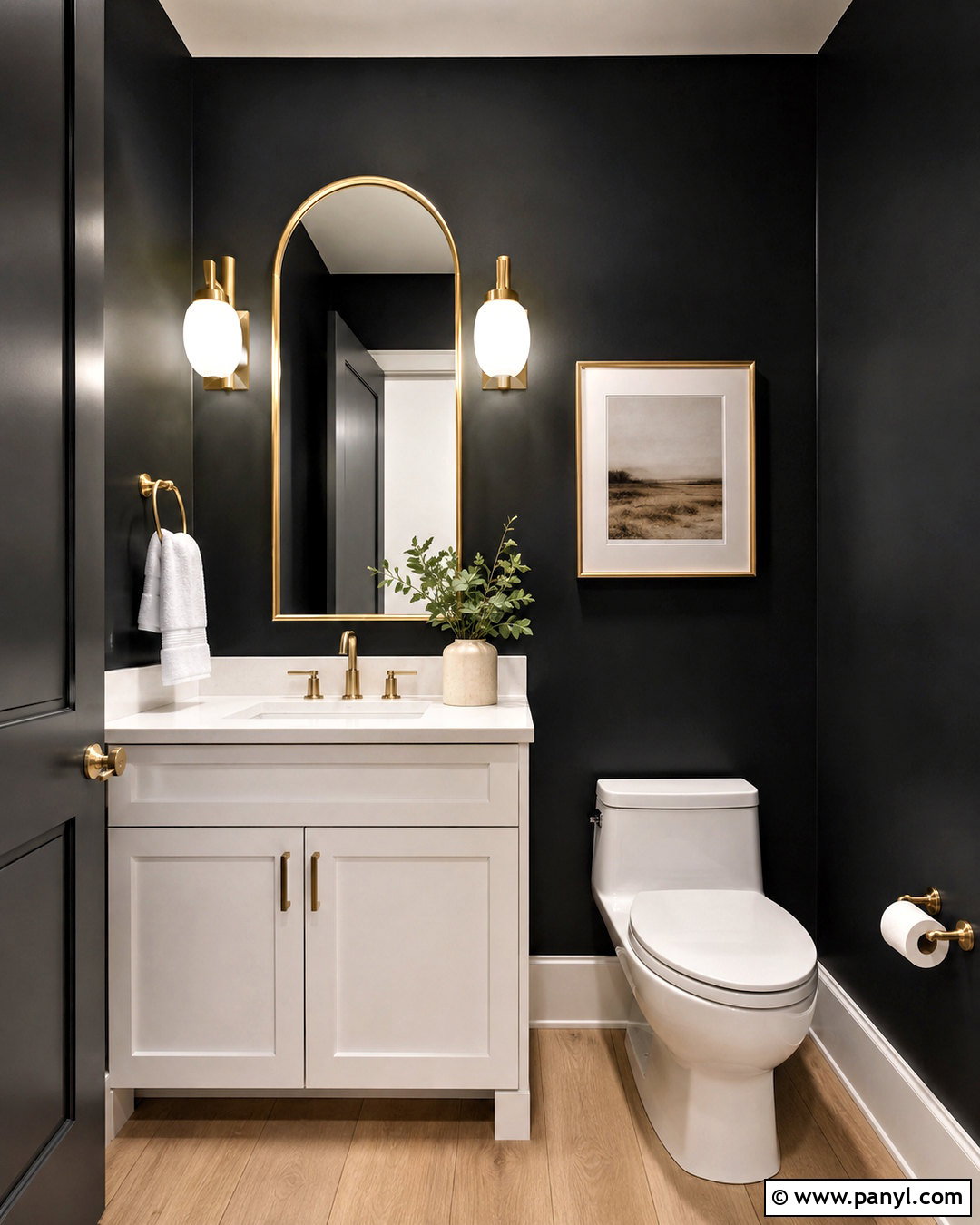 Black Half Bath With White Vanity - 20 black half bath ideas