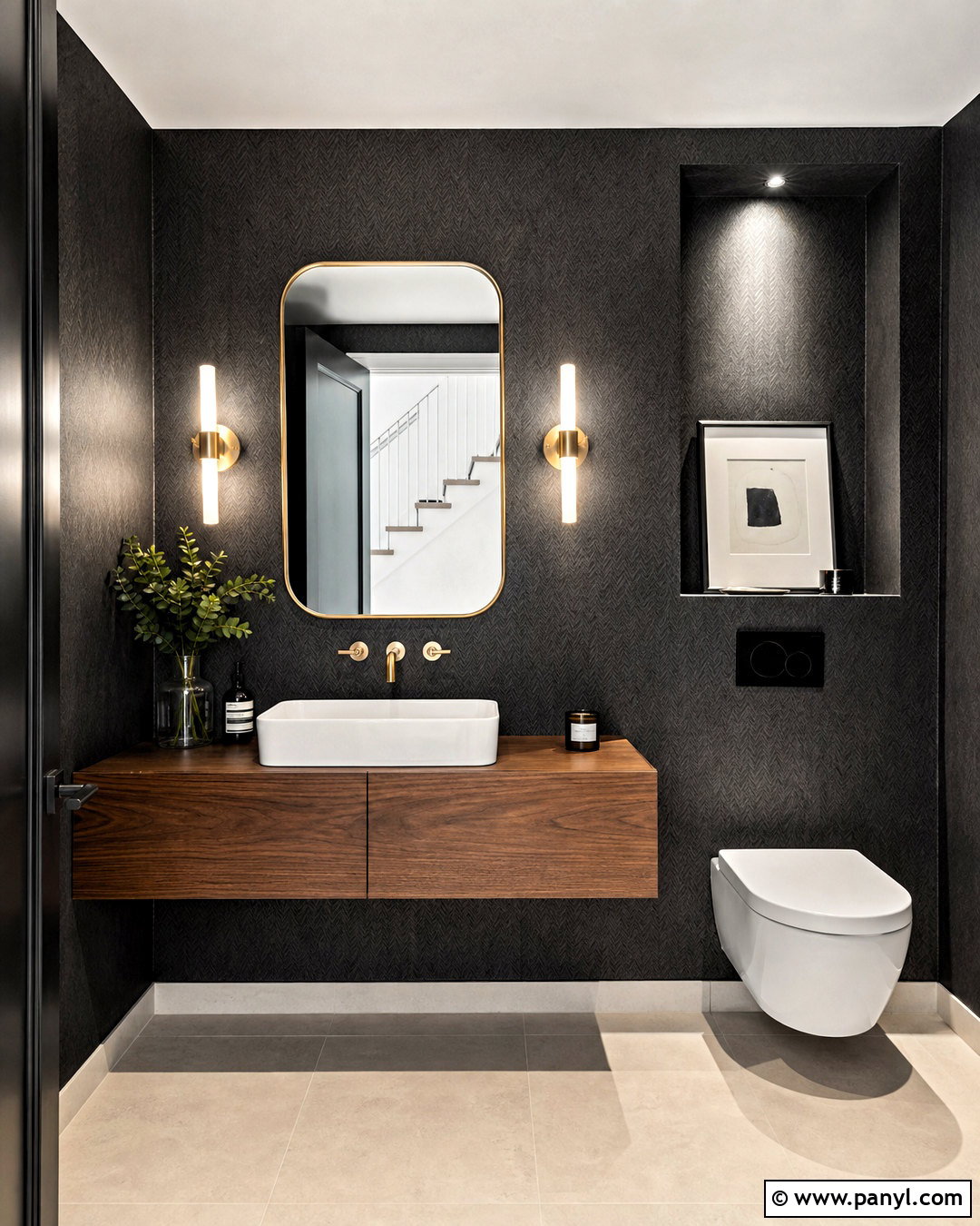 Black Half Bathroom With Floating Vanity - 20 black half bathroom ideas