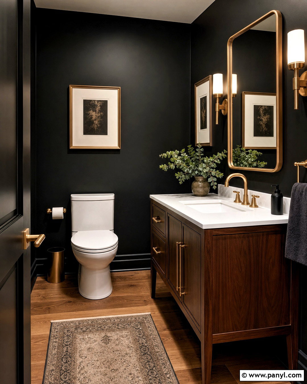 Black Half Bathroom With Gold Fixtures - 20 black half bathroom ideas