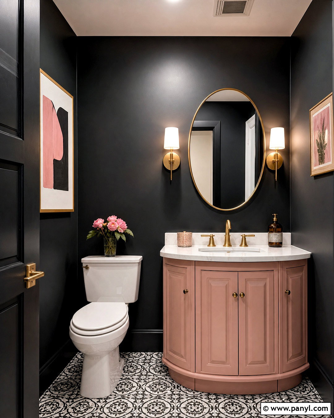 Black Half Bathroom With Pink Accents - 20 black half bathroom ideas