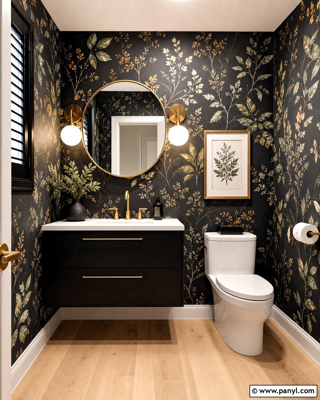 Black Half Bathroom With Wallpaper - 20 black half bathroom ideas