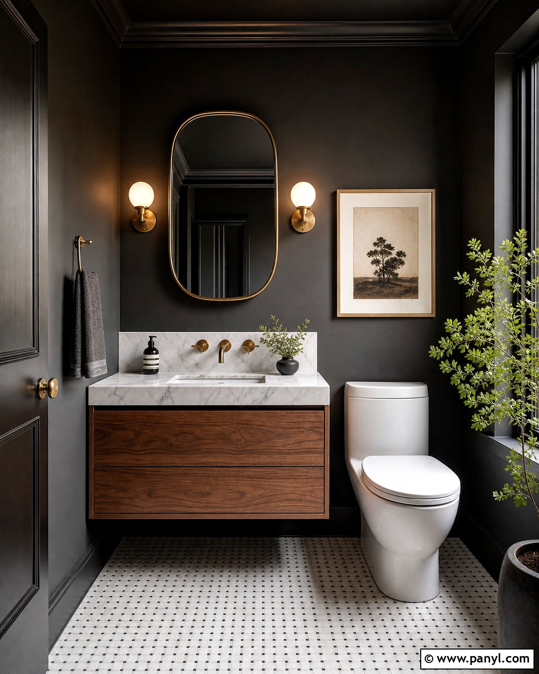 Black Half Bathroom With White Marble - 20 dark half bathroom ideas