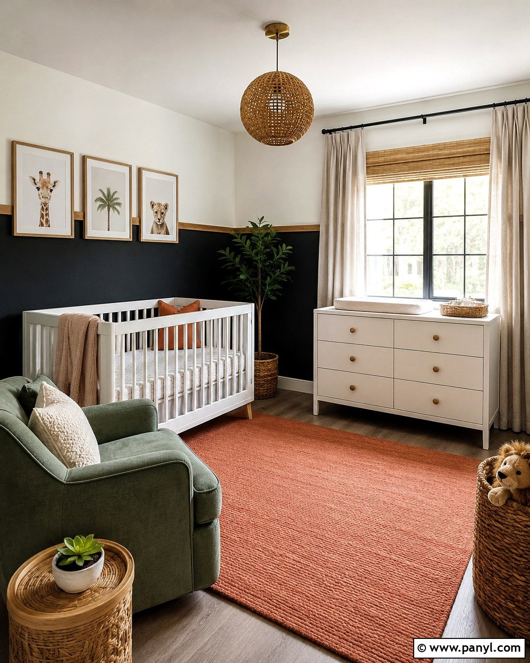 Black Half Painted Nursery Wall - 20 Black Nursery Wall Ideas