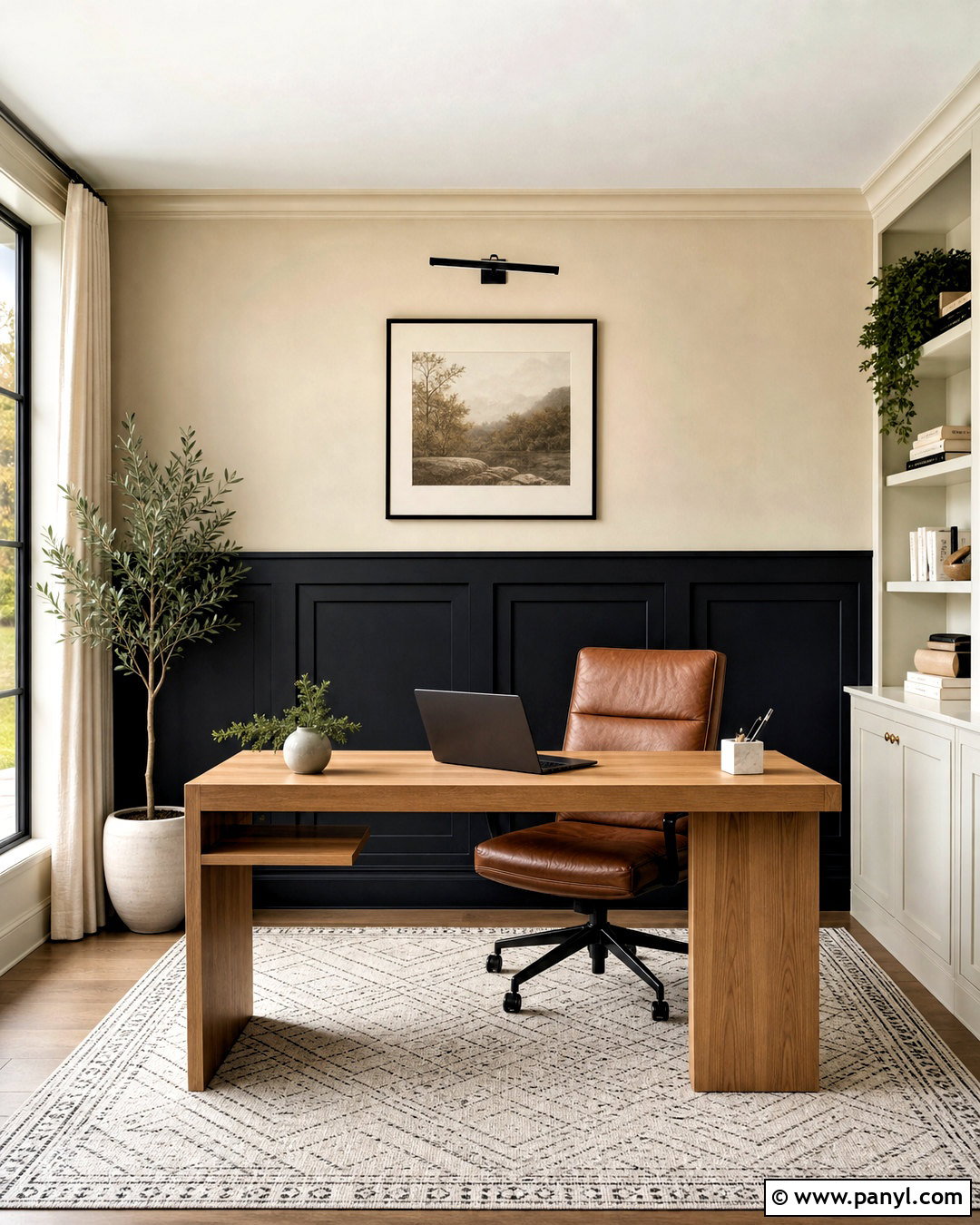 Black Half Wall Paneling In A Home Office - 20 half paneled walls