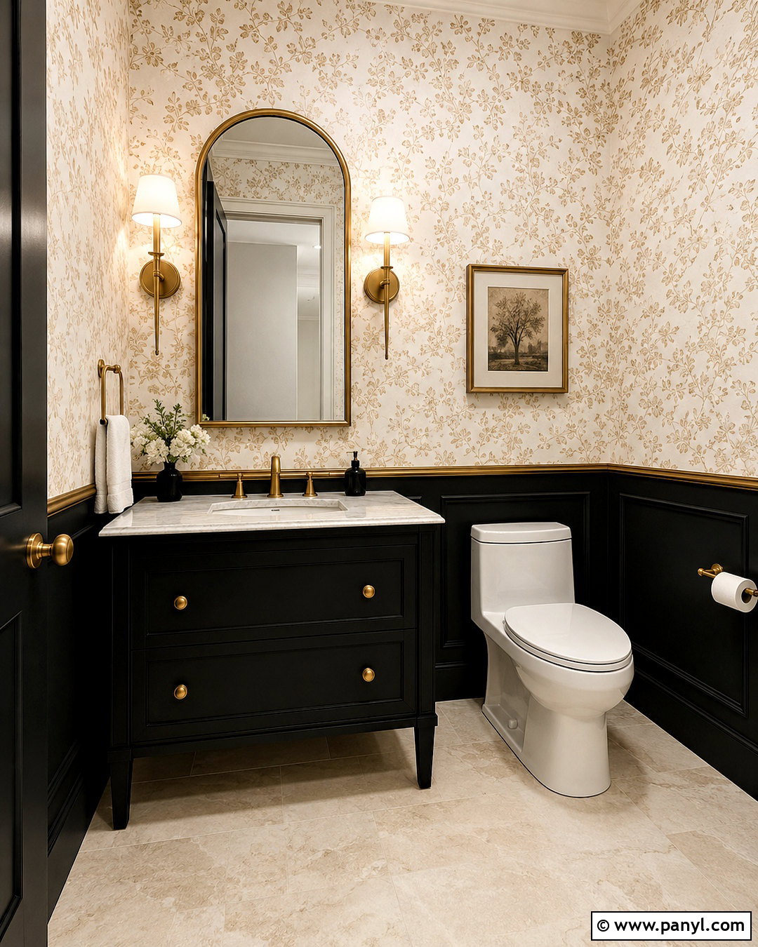 Black Half Wall With Gold Wallpaper - 20 black and gold accent wall ideas