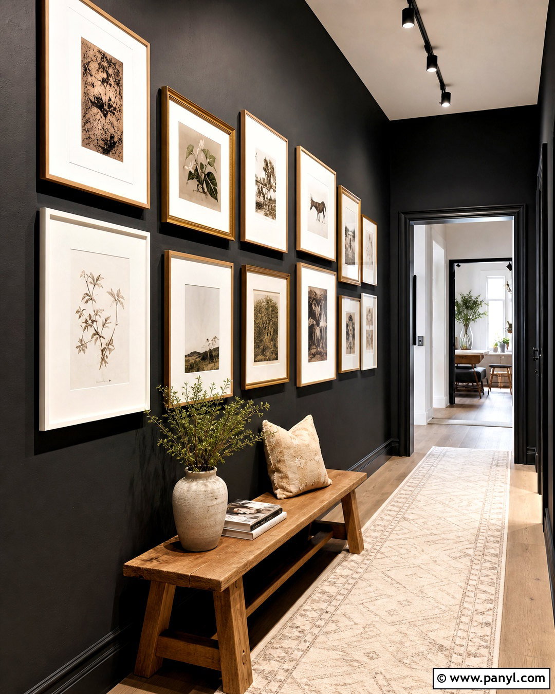 Black Hallway Gallery Wall With White Frames - 20 black interior walls