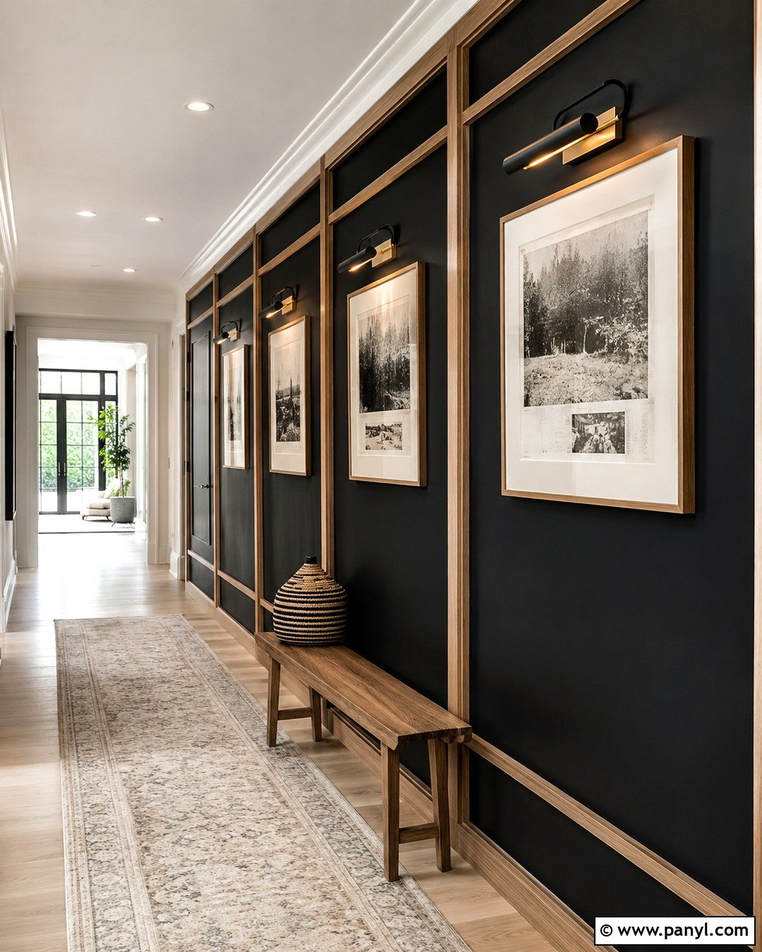 Black Hallway Wall With Thin Wood Trim - 20 Black Accent Wall With Wood Trim Ideas