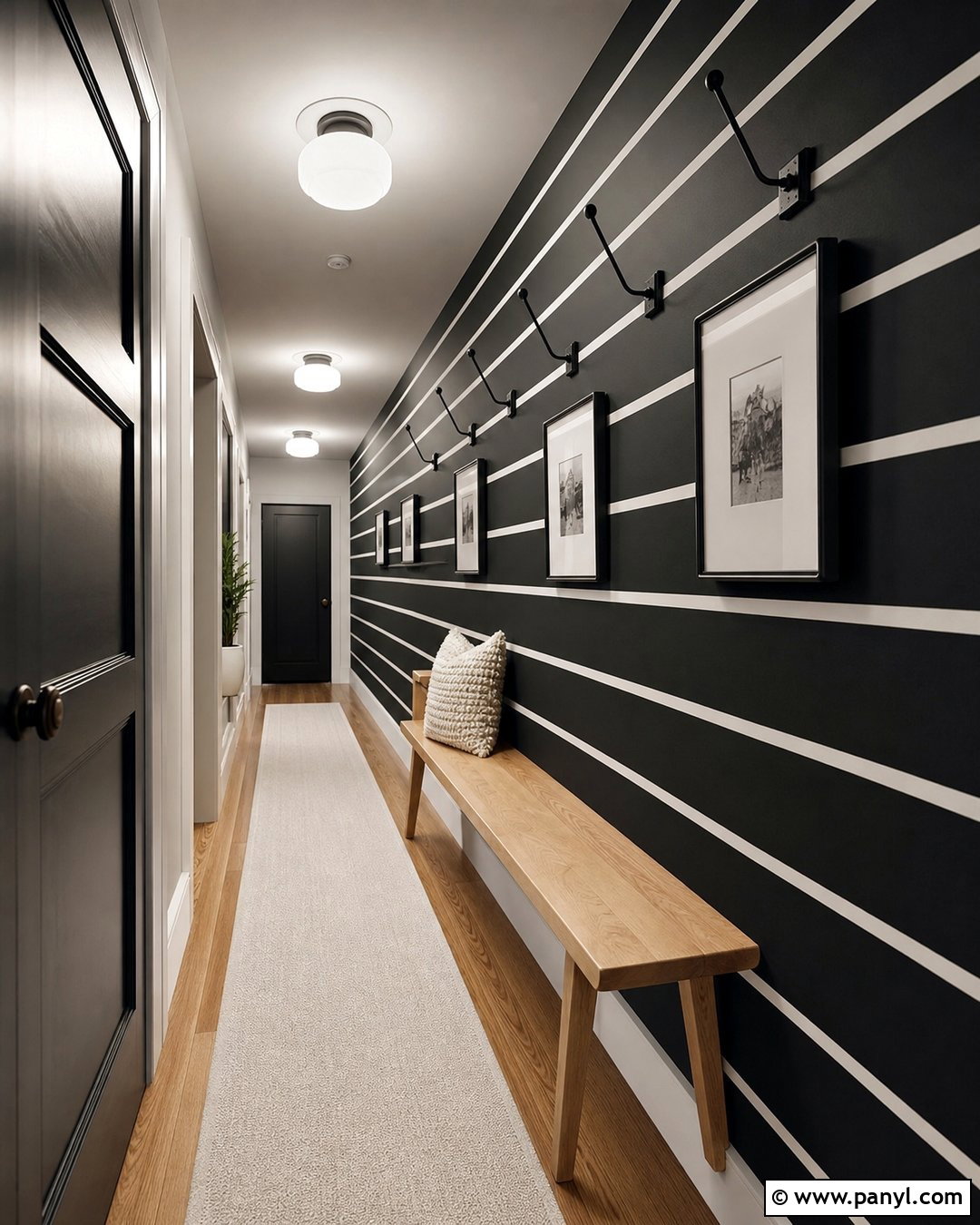 Black Hallway Wall With White Horizontal Stripes - 20 Black Wall With White Stripes