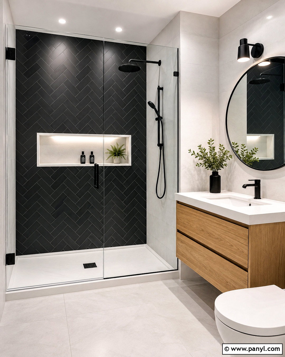 Black Herringbone Bathroom Shower Tile - 20 black and white bathroom tile ideas