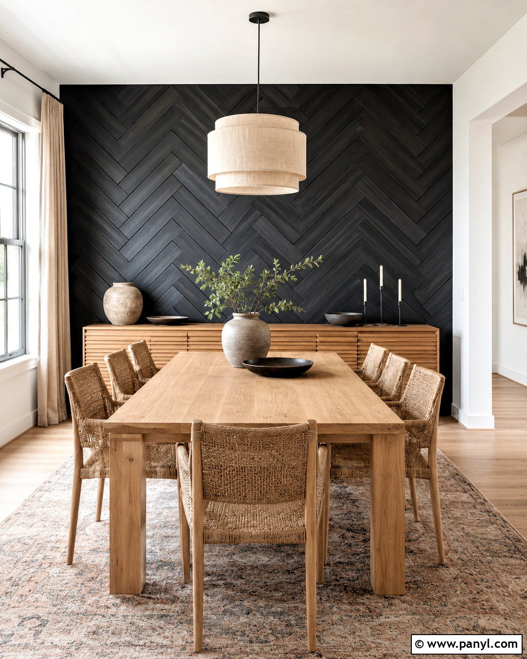 Black Herringbone Dining Room Wall - 20 black wood accent wall ideas