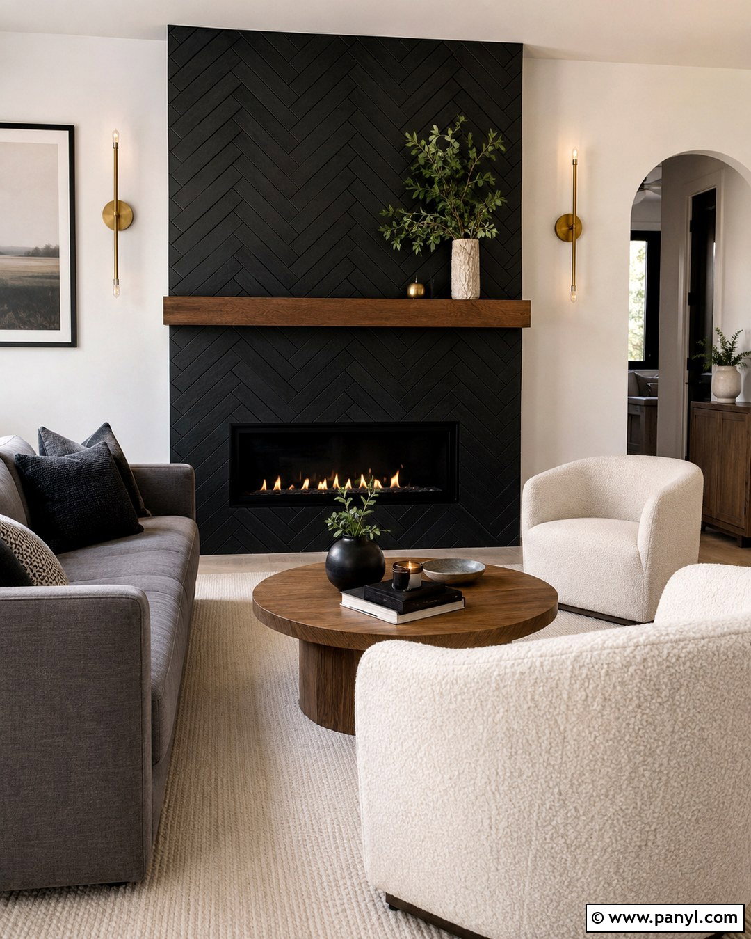 Black Herringbone Tile Fireplace Wall - 20 Black Accent Wall Living Room Fireplaces