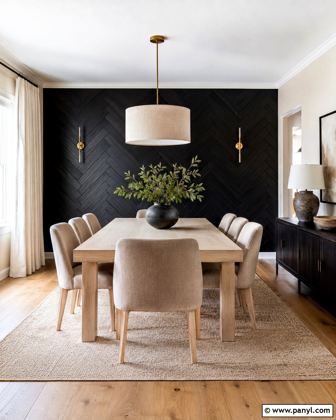 Black Herringbone Wood Dining Wall - 20 black wood wall ideas