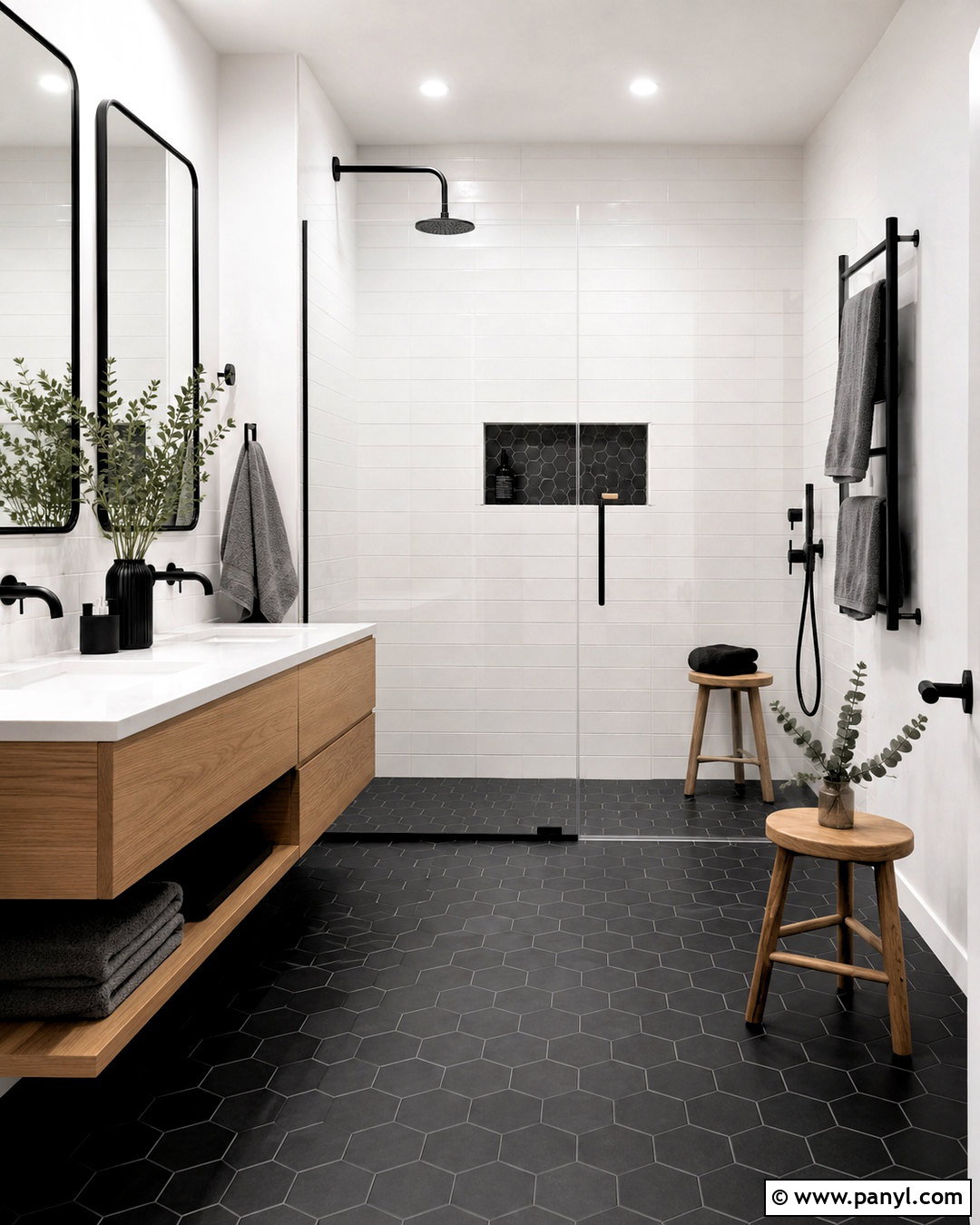 Black Hex Tile Restroom - 20 black restroom ideas