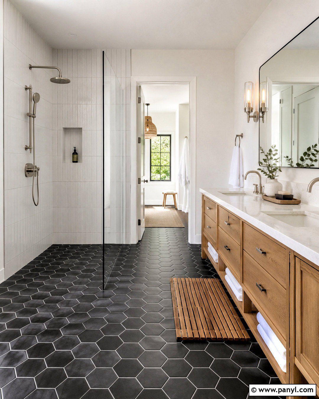 Black Hexagon Bathroom Floor Tile - 20 black and white pattern tile bathroom ideas