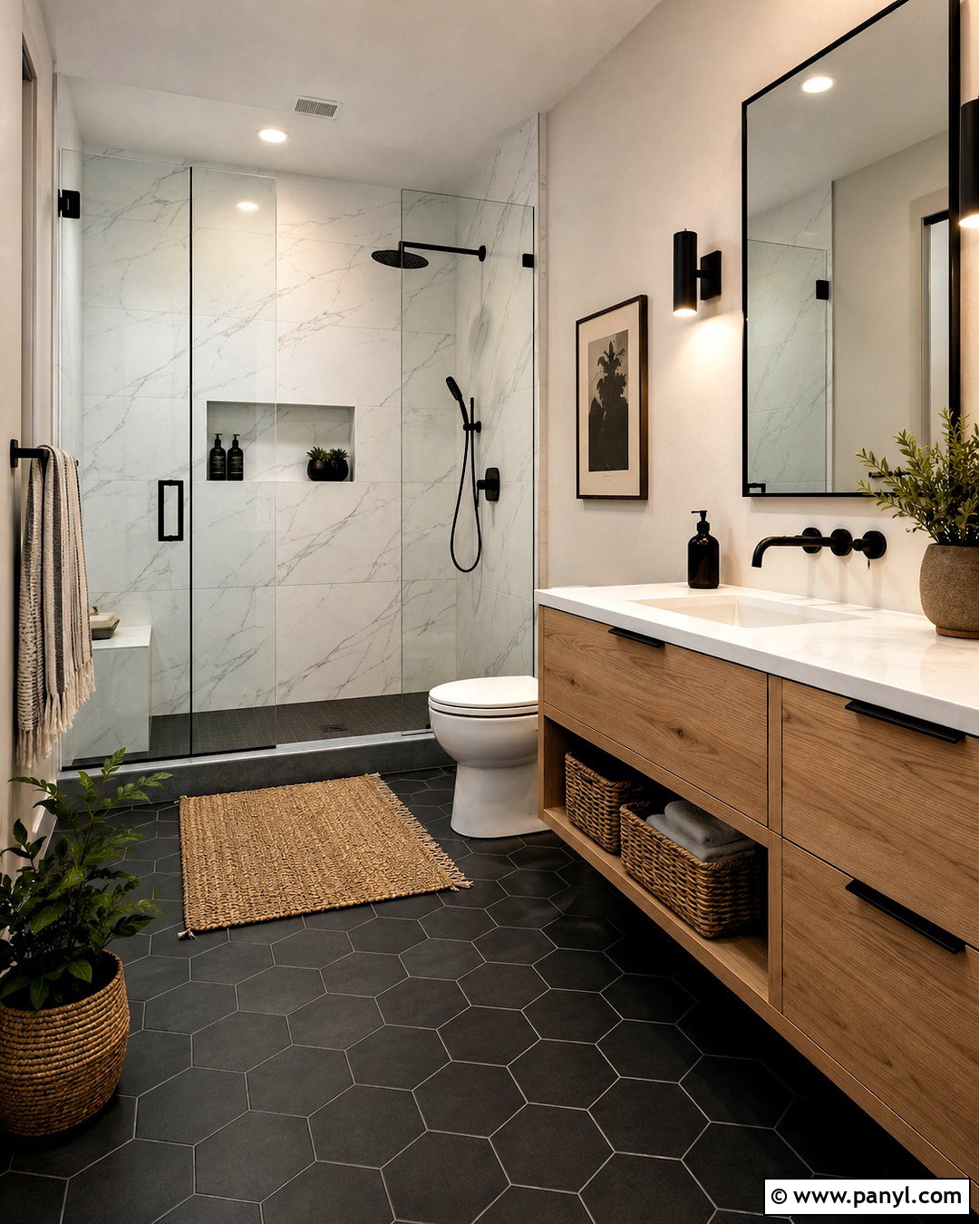 Black Hexagon Bathroom Floor Tile - 20 black and white bathroom tile ideas