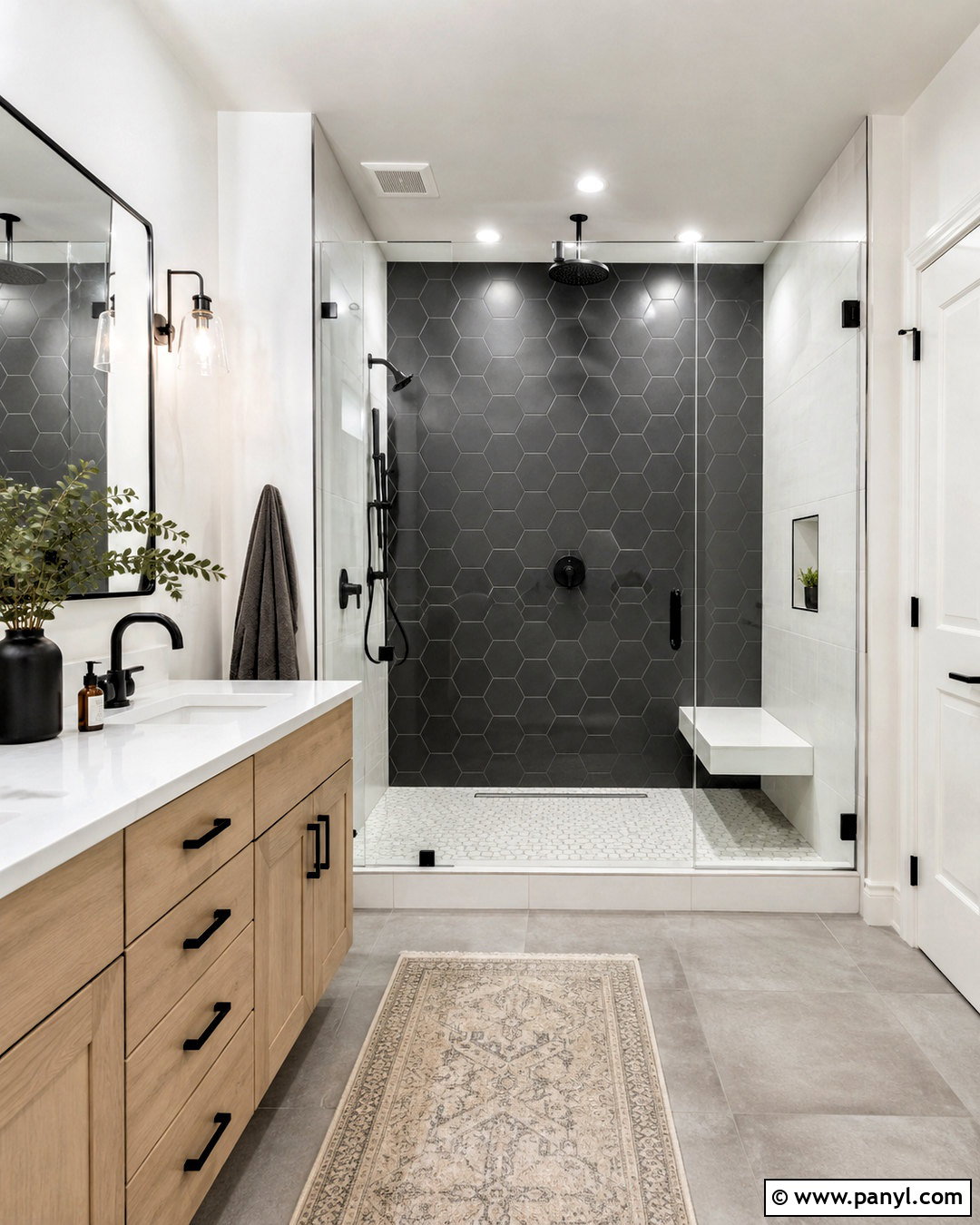 Black Hexagon Shower Tile - 20 black and white shower tile ideas