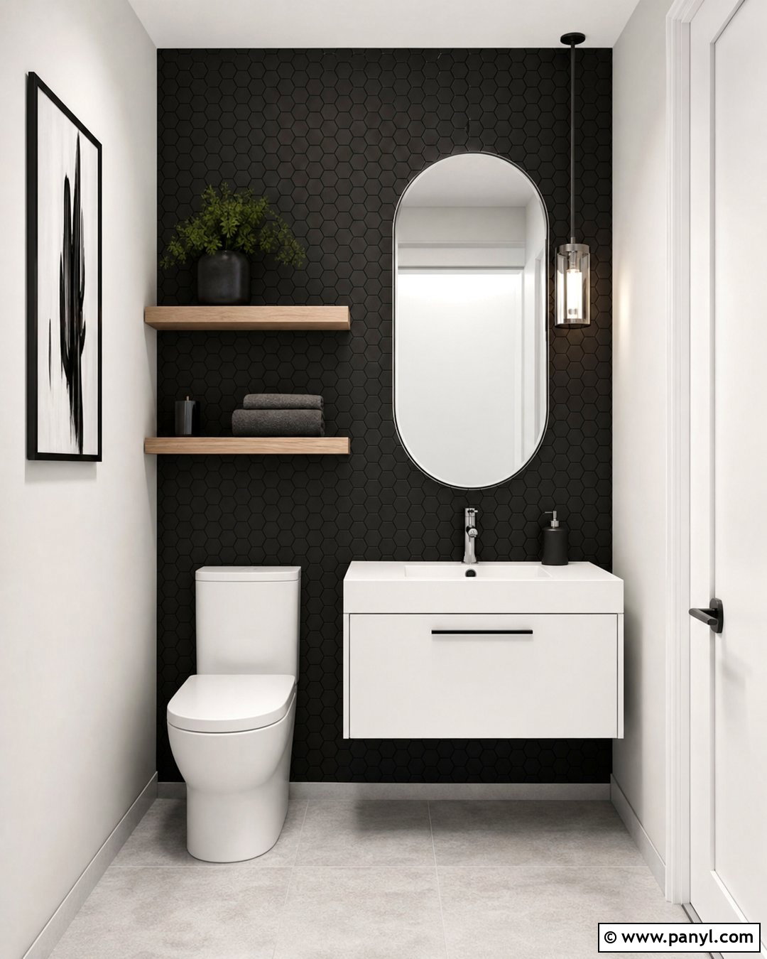 Black Hexagon Tile Bathroom Accent Wall - 20 Bathroom Accent Wall Ideas