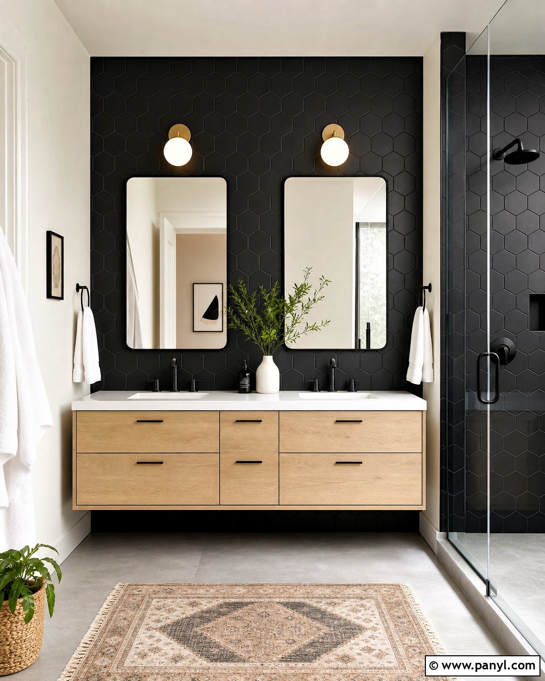 Black Hexagon Tile Bathroom Wall - 20 bathroom wall design ideas