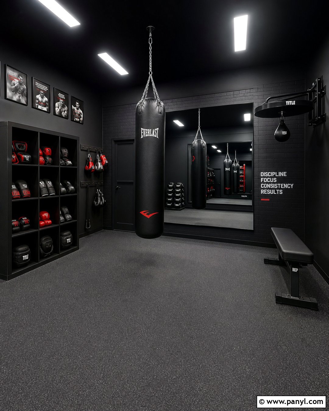 Black Home Gym Boxing Room - 25 Black Walls Home Gym Ideas