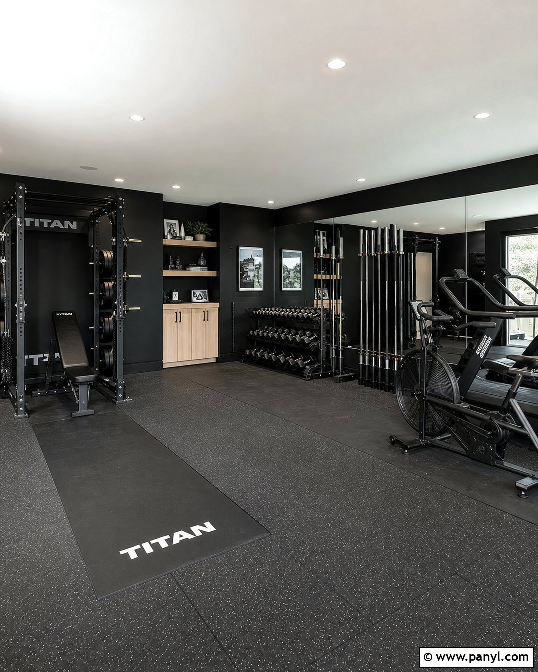 Black Home Gym With Rubber Flooring - 25 Black Walls Home Gym Ideas