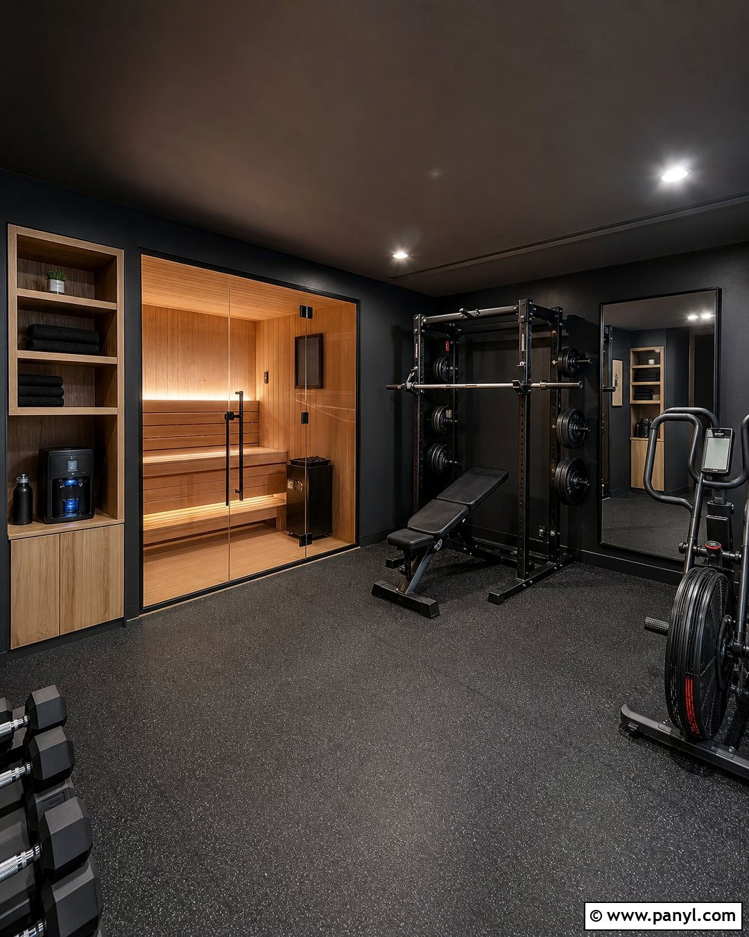 Black Home Gym With Sauna - 25 Black Walls Home Gym Ideas