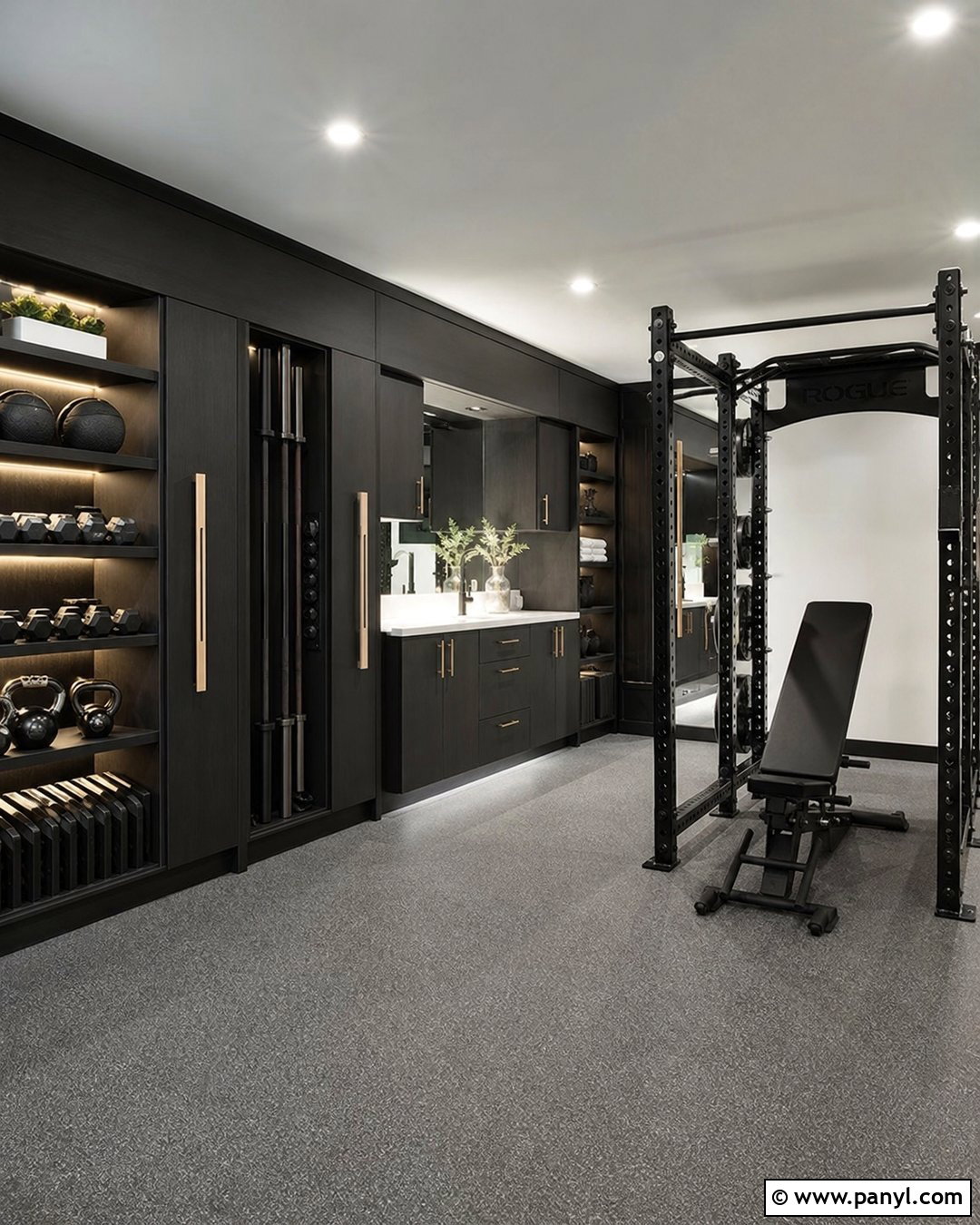 Black Home Gym With Storage - 25 Black Walls Home Gym Ideas