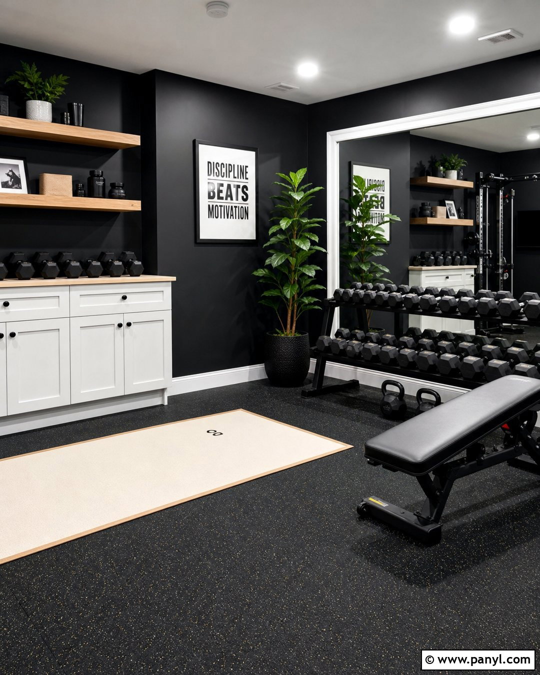 Black Home Gym With White Trim - 30 Black Walls White Trim Ideas