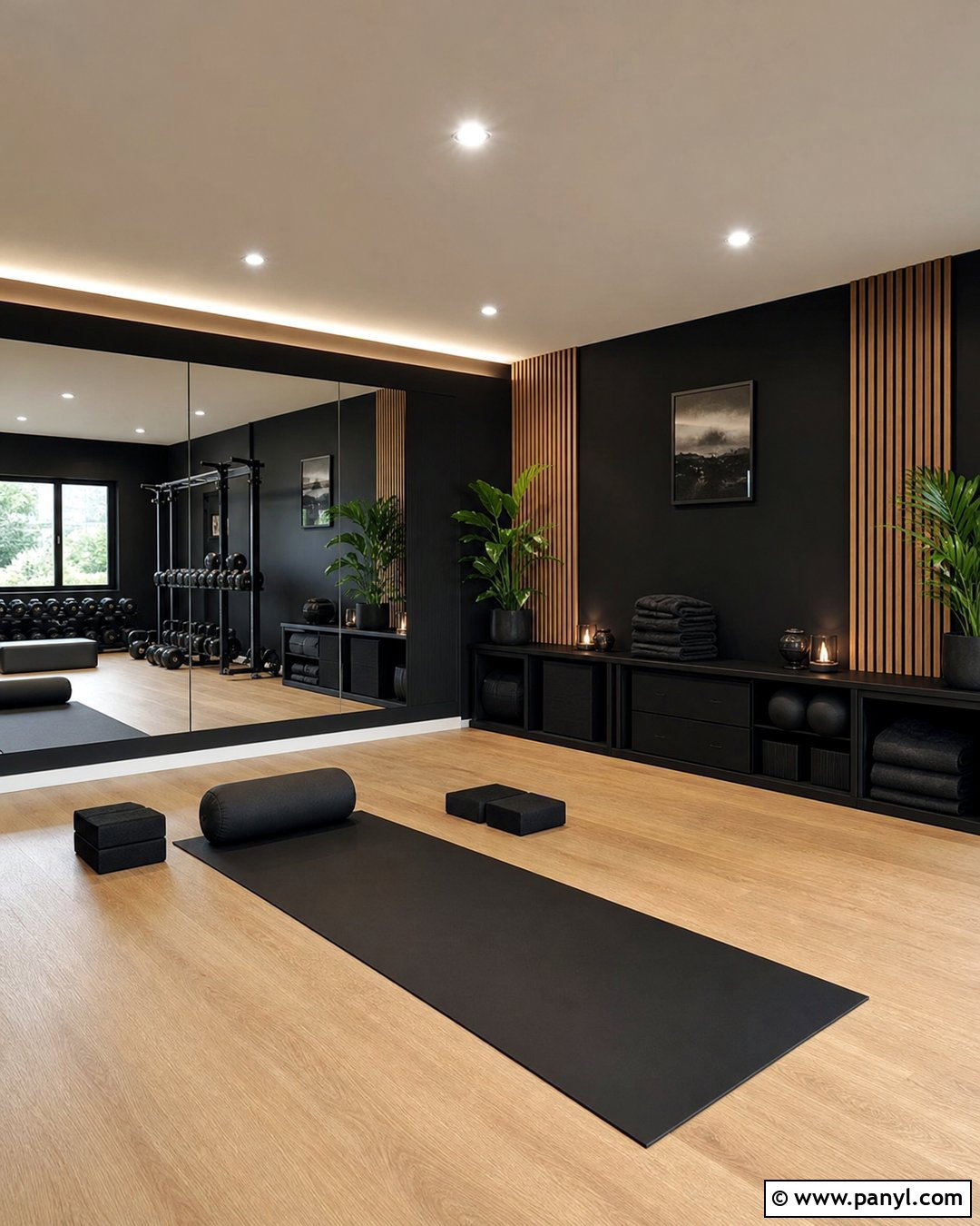 Black Home Gym Yoga Studio - 25 Black Walls Home Gym Ideas