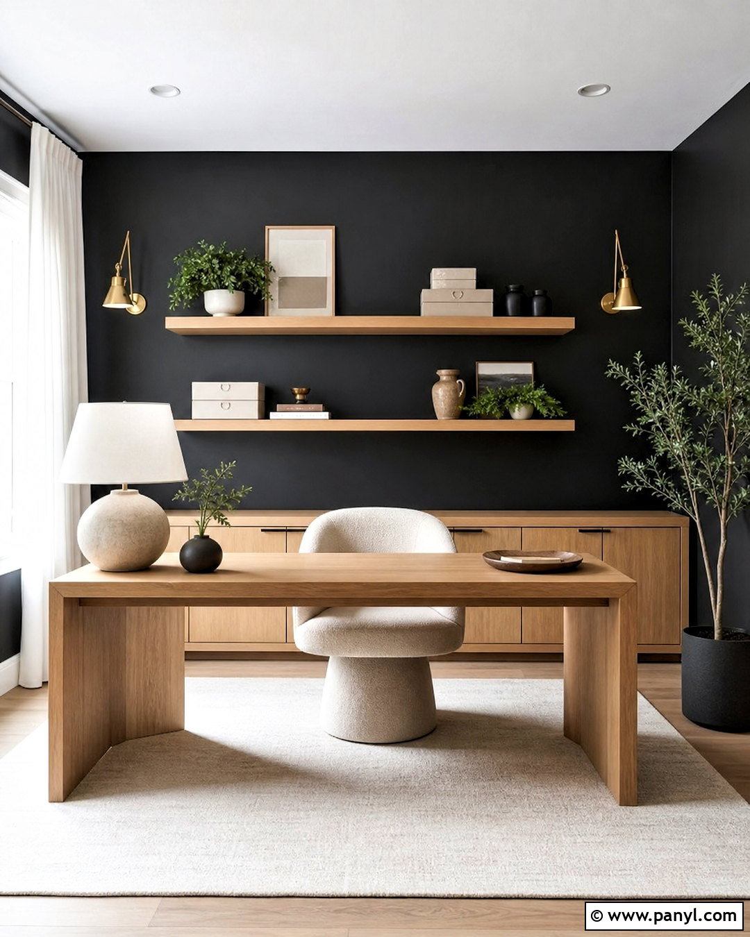 Black Home Office Feature Wall - 20 painted feature wall ideas