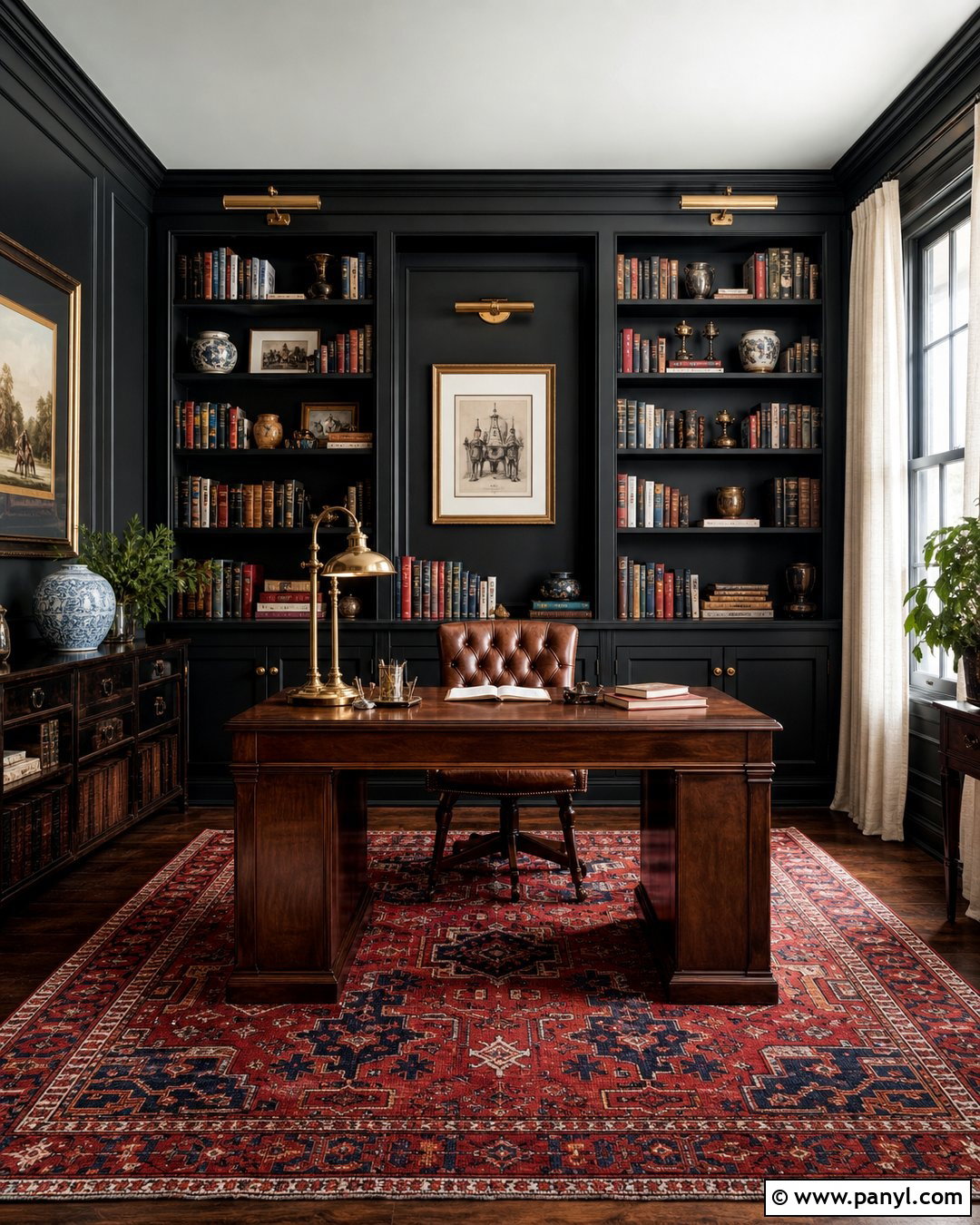 Black Home Office Library - 35 black painted room ideas