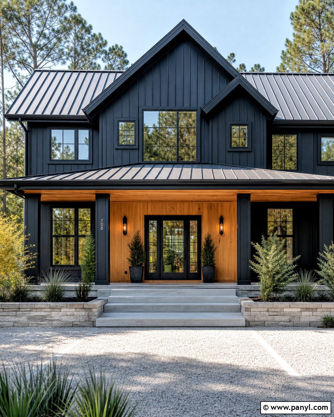 Black House Color With Cedar Details - 20 house color ideas