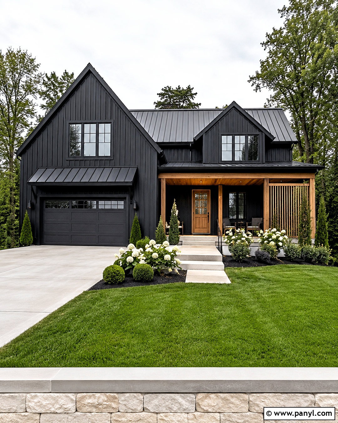 Black House With Natural Wood - 20 outside house colour ideas