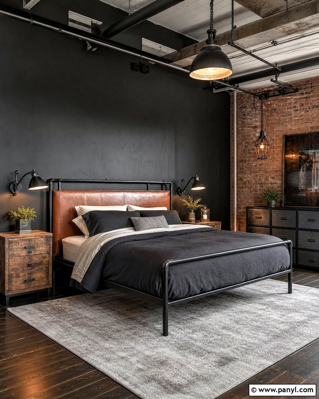 Black Industrial Bedroom - 20 black painted bedroom ideas