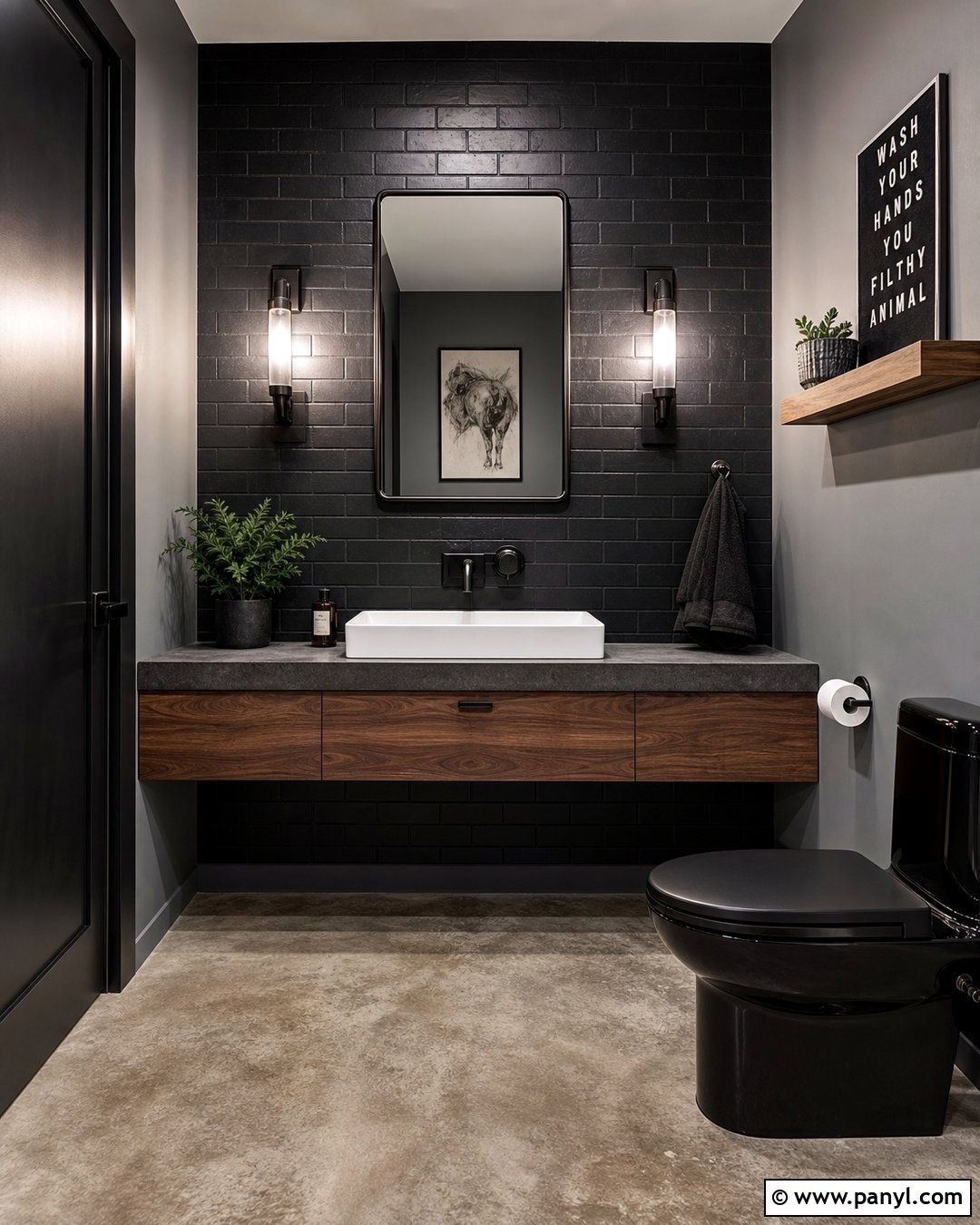 Black Industrial Half Bathroom - 20 Black Accent Wall Half Bathroom Ideas