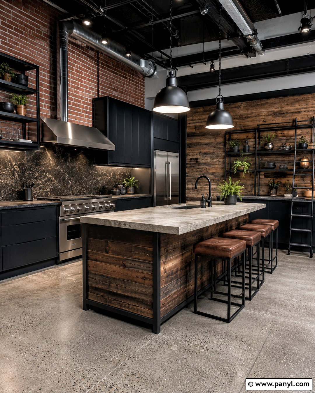 Black Industrial Kitchen - 20 black kitchen interior ideas
