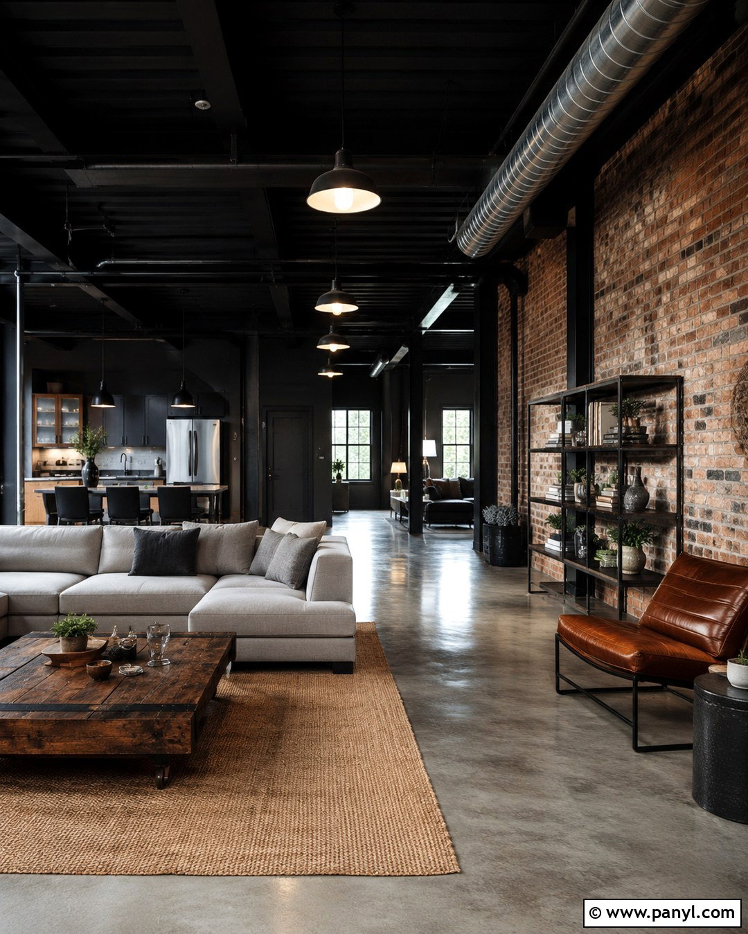 Black Industrial Loft Living Room - 20 Black Wall Black Ceiling Ideas