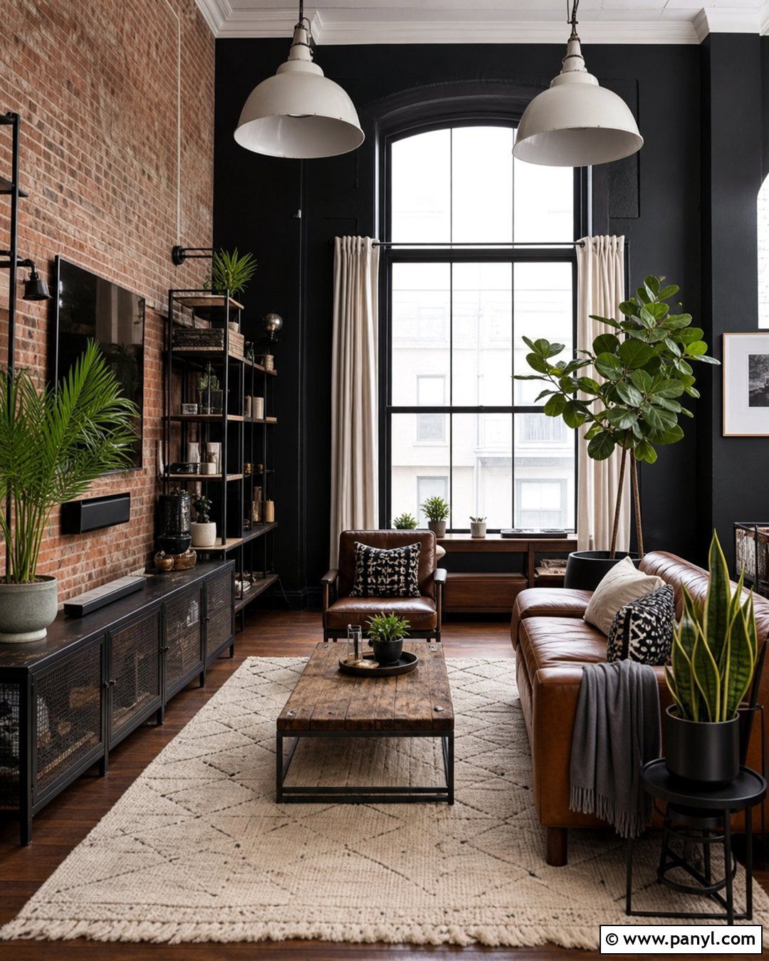Black Industrial Loft With White Trim - 30 Black Walls White Trim Ideas