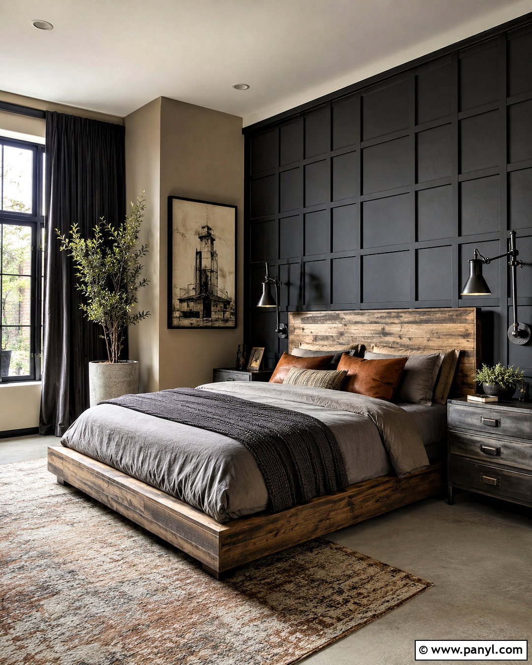 Black Industrial Paneled Bedroom - 20 black panelling bedroom ideas