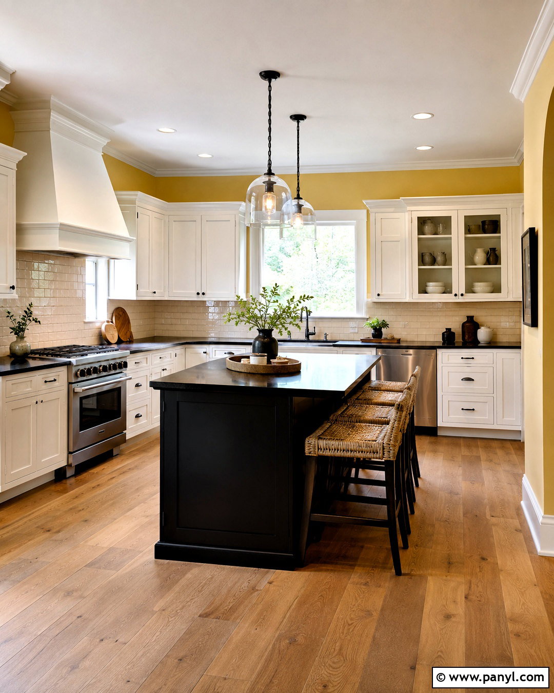 Black Island With Yellow Walls - 20 black and yellow kitchen ideas