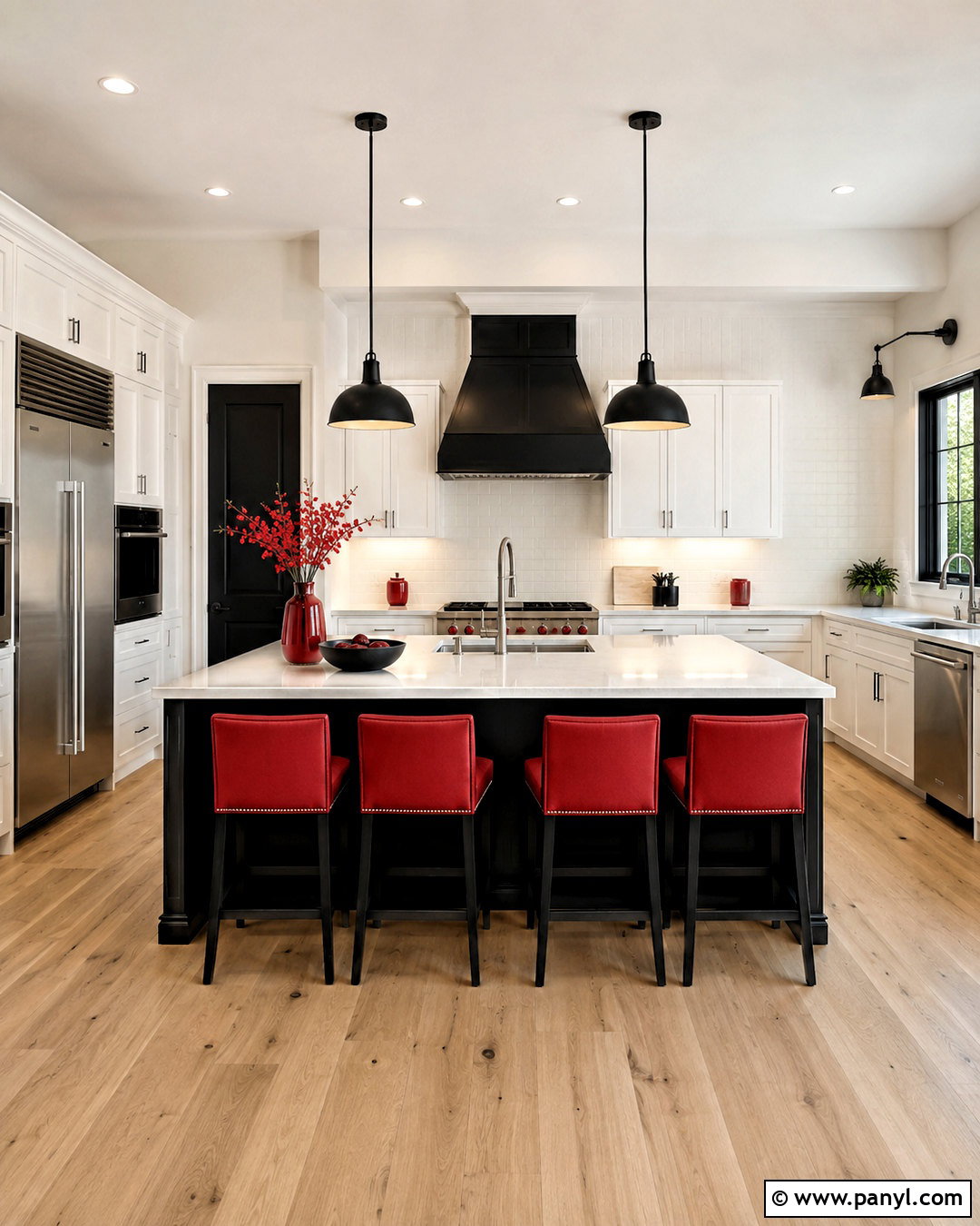 Black Kitchen Island With Red Bar Stools - 20 black and red kitchen ideas