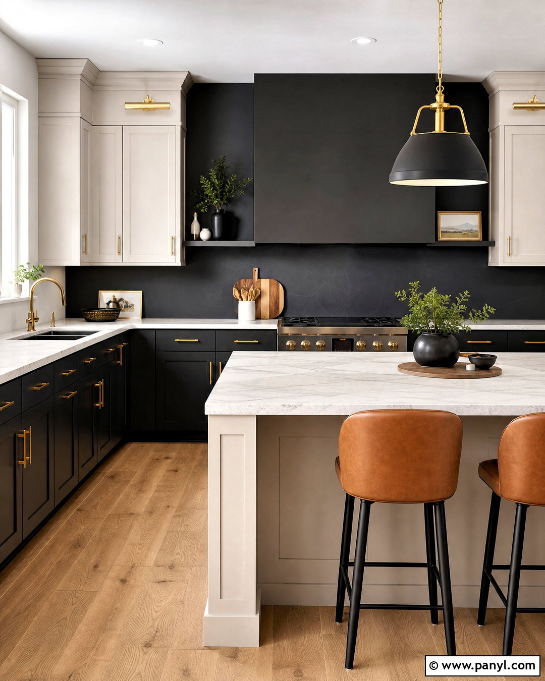 Black Kitchen Wall With Brass Accents - 20 black kitchen wall ideas